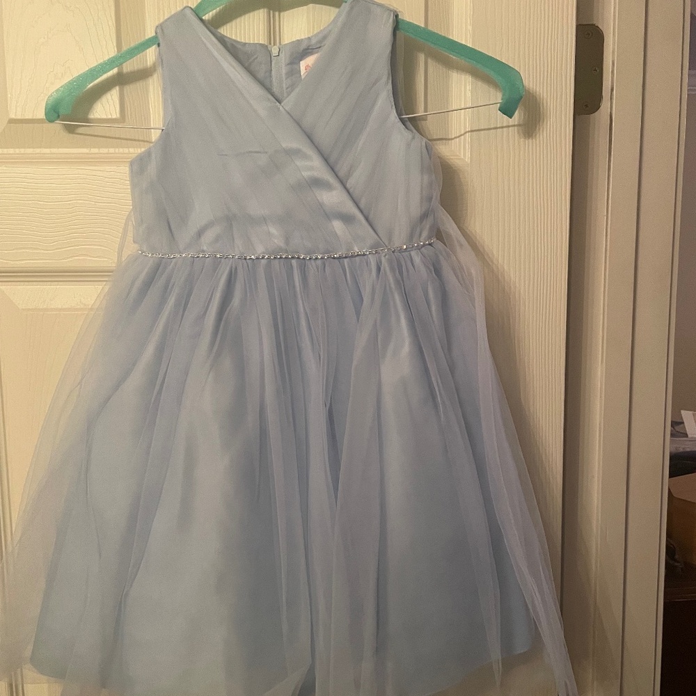 Pink Princess pale blue flower girl dress